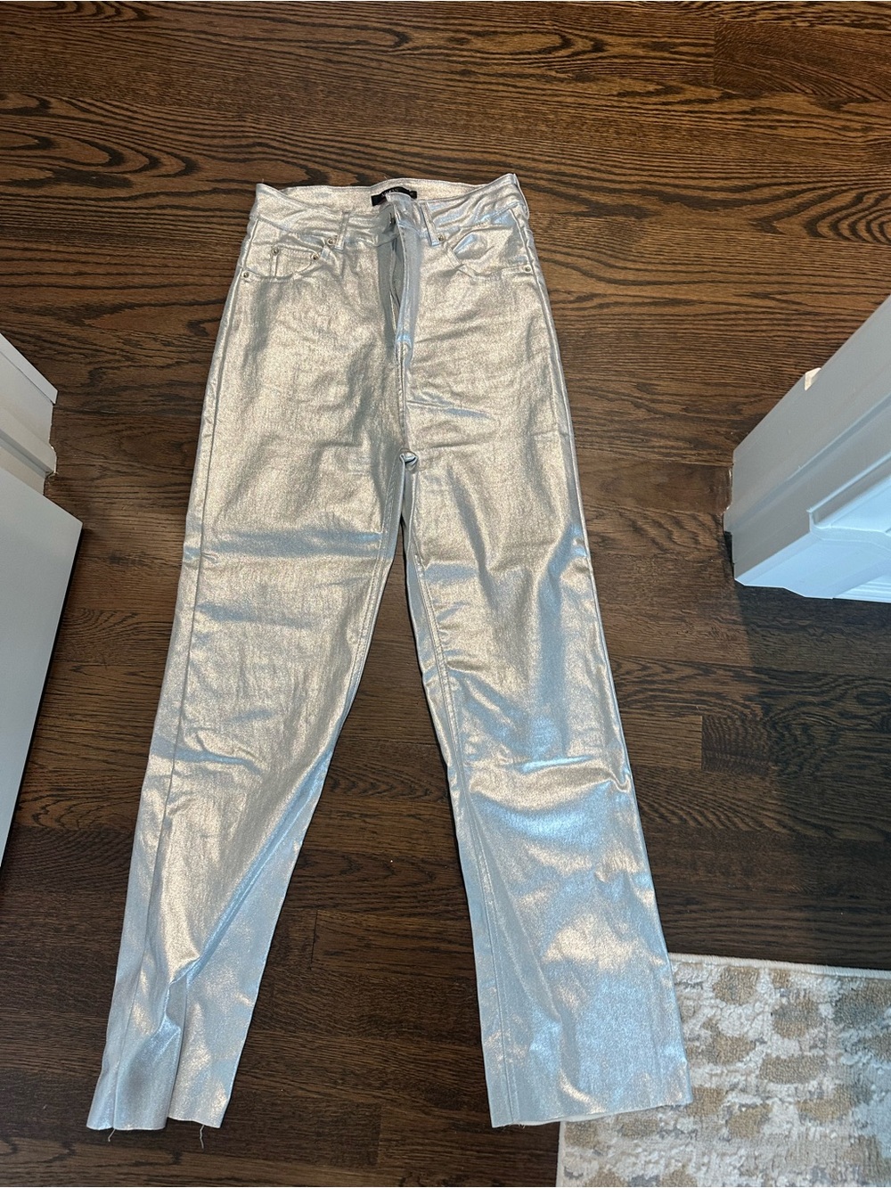 Women’s Silver Metallic Straight Leg Jeans